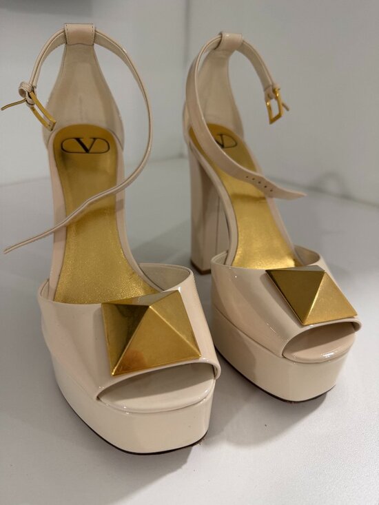 Valentino Garavani Shoes - Valentino Garavani Beige & Gold Platform Sandals